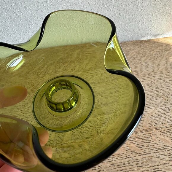 Anchor Hocking Glass Taper Holder, Vintage Green Glass Candle Holder - Picture 2 of 4